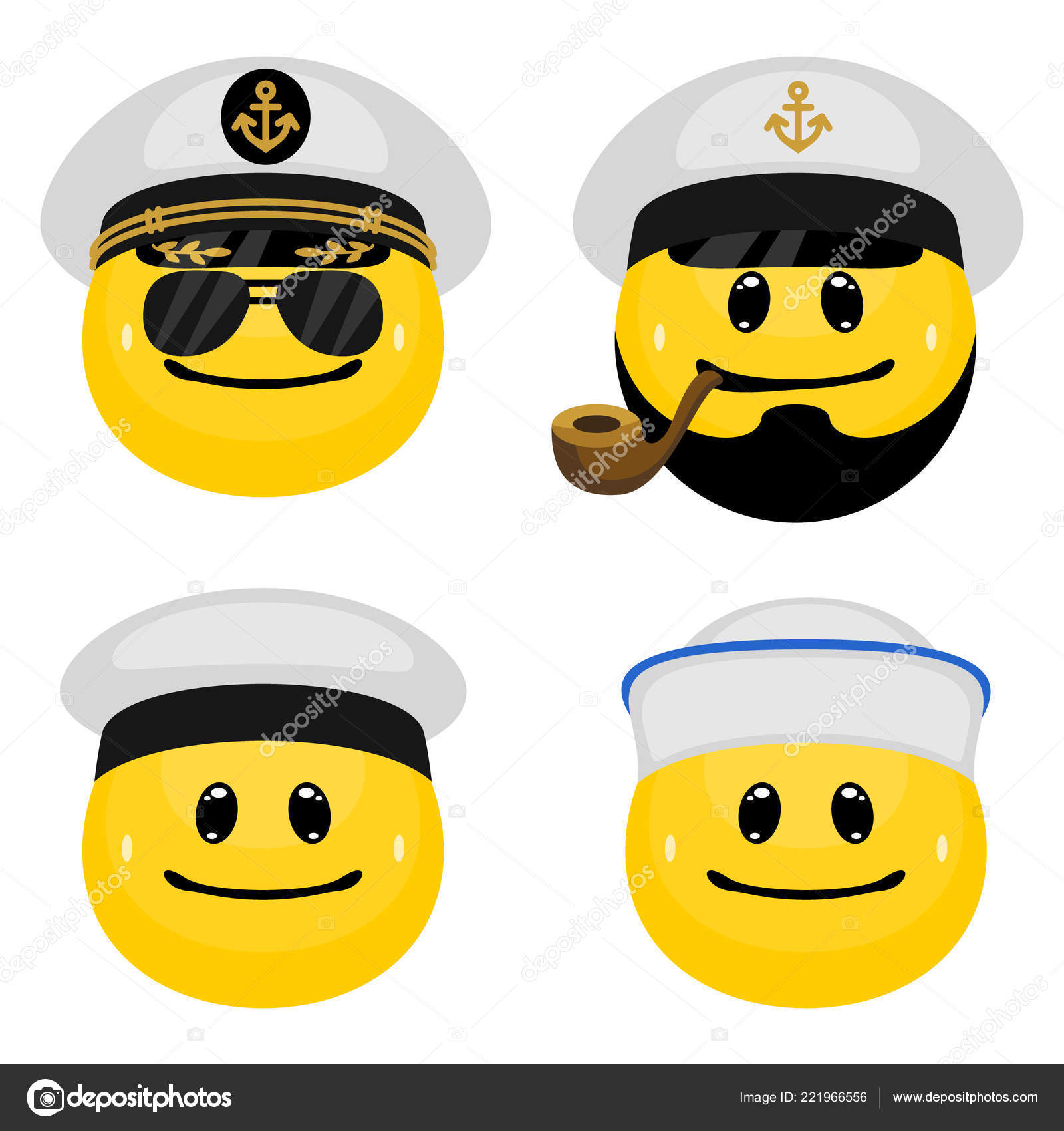 Vector Emoticon Set Marine Officers Sailors Face Icons Seamen Cartoon