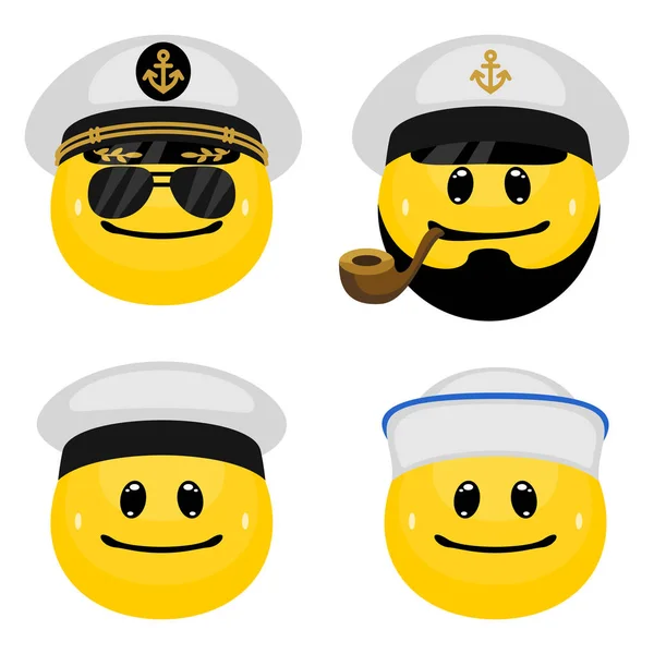 船員と船員のベクトル絵文字セット 白い背景の上の漫画のスタイルで船員の顔アイコン — ストックベクタ