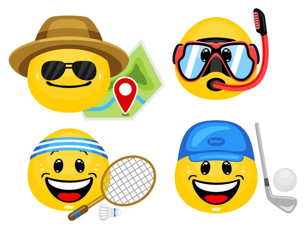 Set Emoticon Vettoriali Con Abiti Sportivi Estivi Collezione Icone Del — Vettoriale Stock