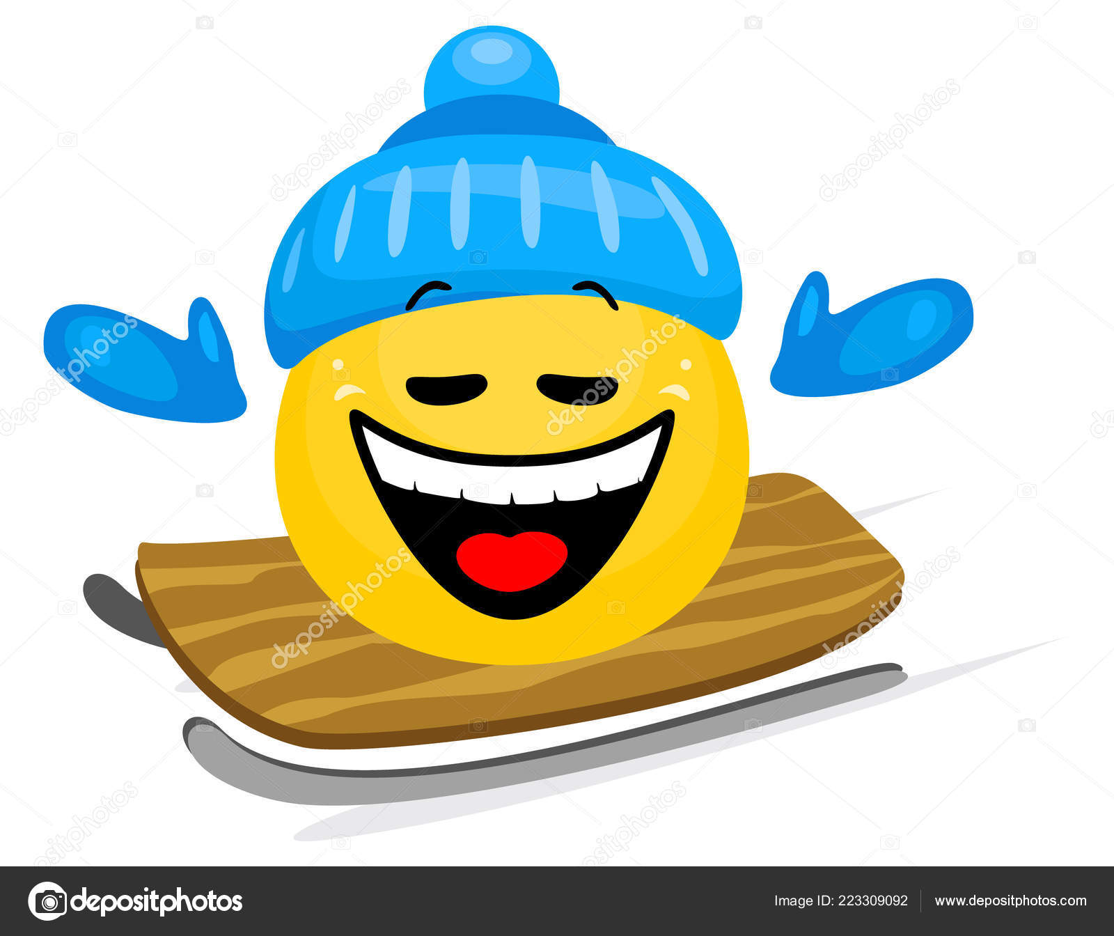 Concept Winter Sport Cute Emoticon Sledding Cartoon Style White