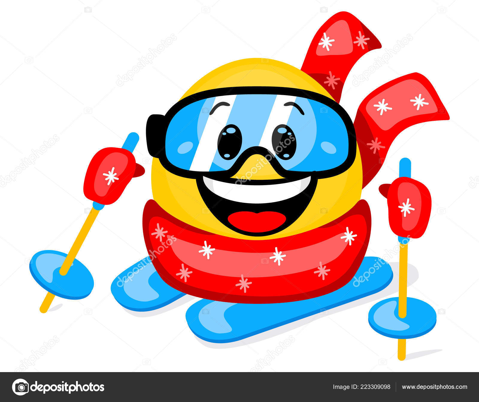 Konzept Des Wintersports Niedliches Emoticon Skifahren Cartoon Stil Auf