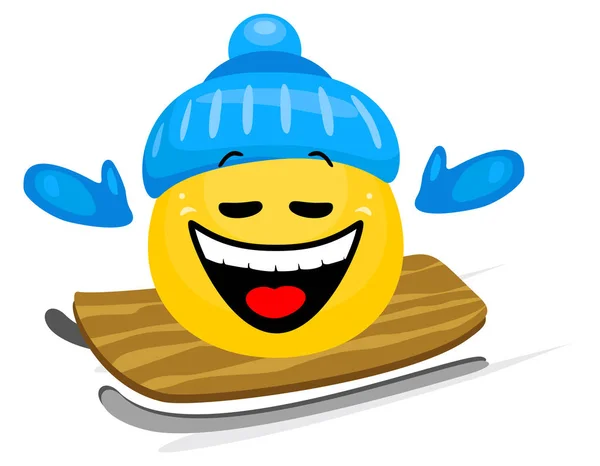 Concept Winter Sport Cute Emoticon Sledding Cartoon Style White Background — Stock Vector