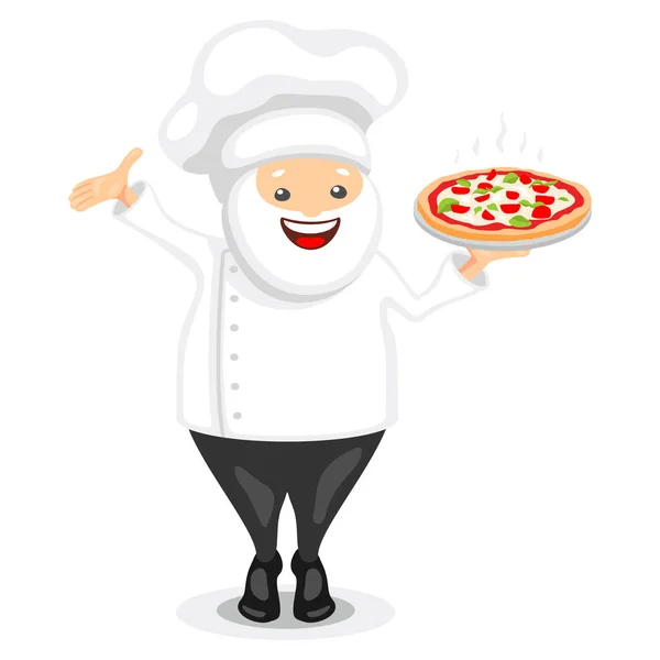 Netter Koch Charakter Lustige Köchin Mit Weißem Hut Und Pizza — Stockvektor