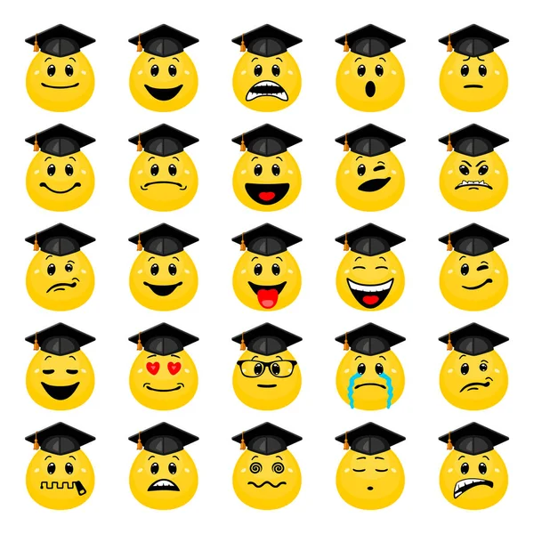 Conjunto Vetorial Emoticons Educação Coleção Ícones Rostos Estudantis Mostrando Emoções — Vetor de Stock