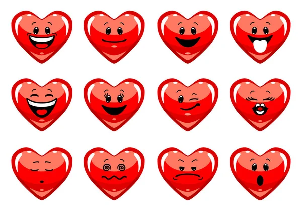 Vector Set Love Emoticons Collection Heart Characters Different Emotions Cartoon — Stock Vector