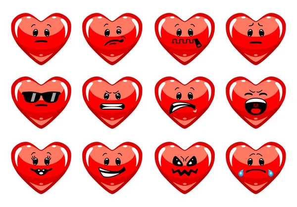 Vector Set Love Emoticons Collection Heart Characters Different Emotions Cartoon — Stock Vector