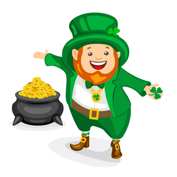 Funny Leprechaun Character Party Honor Patrick Day Cute Gnome Green — Stock Vector