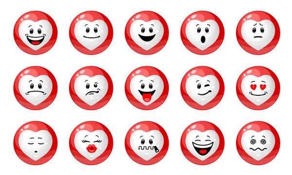 Vector Set Love Emoticons Collection Red Balls White Heart Shapes — Stock Vector