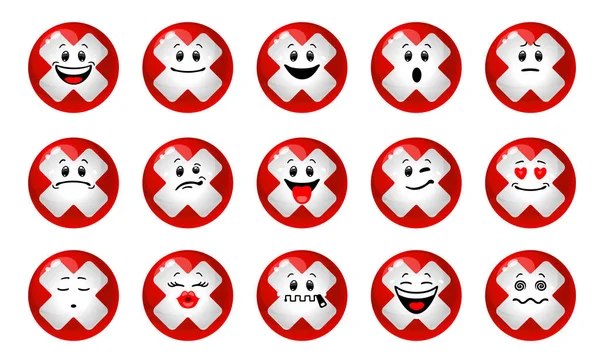 Conjunto Emoticonos Vectoriales Iconos Cancelación Colección Bolas Rojas Con Formas Gráficos Vectoriales