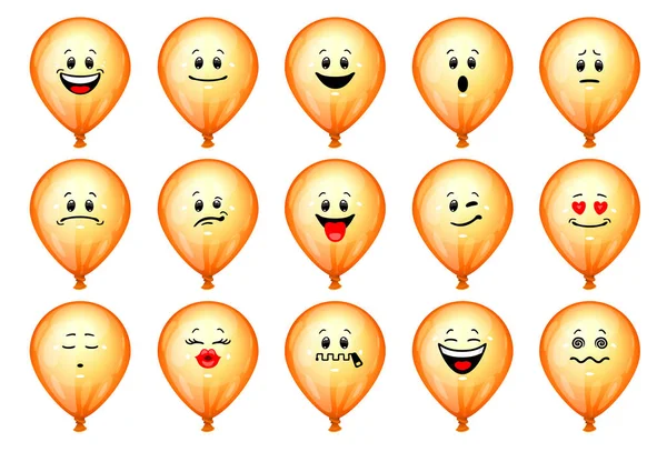 Векторный Набор Воздушных Смайликов Коллекция Оранжевых Шариков Различными Эмоциями Лица — стоковый вектор