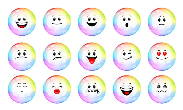 Vector Set Soap Bubble Emoticons Collection Characters Colorful Soap Bubble — Stock Vector