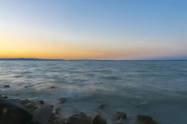 Puesta Sol Verano Lago Balaton Siofok Hungría — Foto de Stock