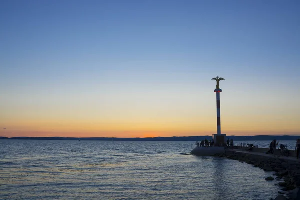 Coucher Soleil Été Dans Lac Balaton Siofok Hongrie — Photo