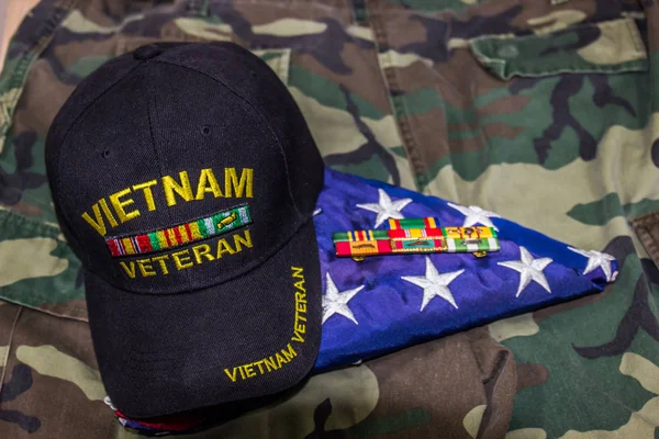 Vietnam Veteran Cap, şeritler ve kamuflaj Unifo Amerikan bayrağı