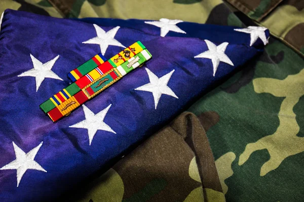 American Flag Service Ribbons Camouflage Uniform — Stock Photo, Image