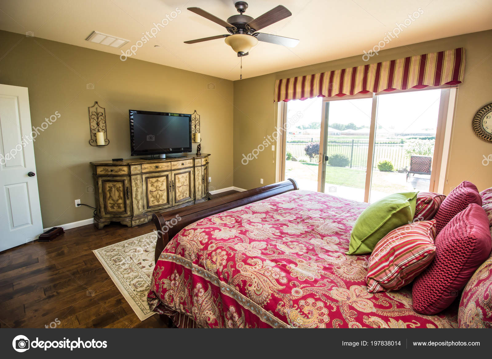 Modern Bedroom Chest Television Sliding Door Stock Photo