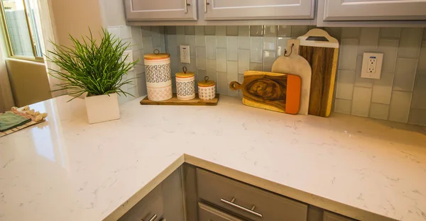 Under Cabinet Decor On Marble Kitchen Counter Top