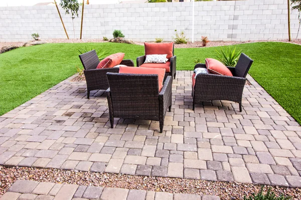 Four Wicker Chairs Outdoor Patio — Stock Photo, Image