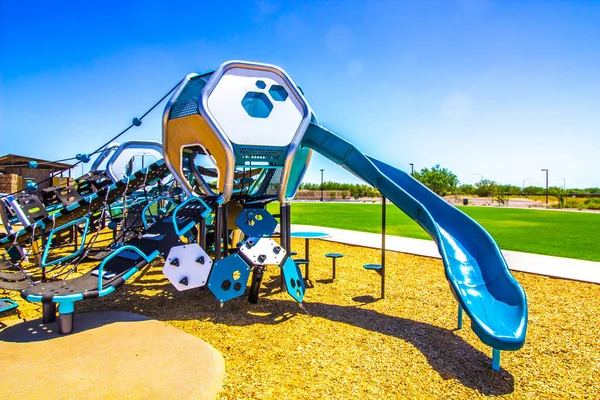 Children Futuristic Playground Equipment Free Public Park — Stock Photo, Image
