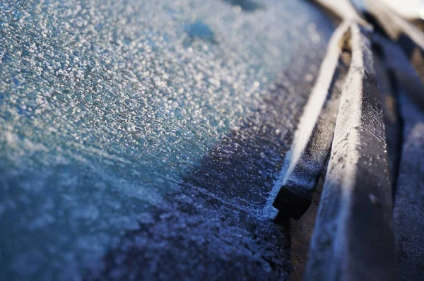 Les Essuie Glaces Sont Recouverts Givre Sur Verre Gelé Voiture — Photo