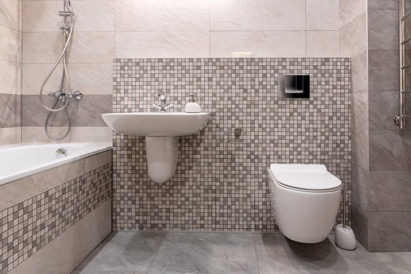 Інтер Сучасної Ванної Кімнати Ванною Душем Туалетом Ліцензійні Стокові Зображення