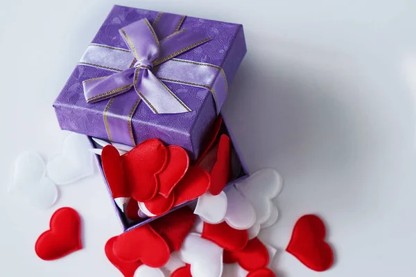 gift box with red and white hearts, gifts, love