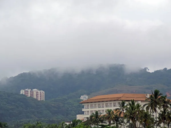 Nevoeiro Denso Cobrindo Colinas Com Florestas — Fotografia de Stock