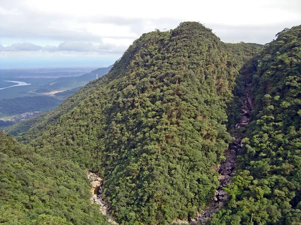 巴西圣保罗沿岸附近大西洋森林覆盖的山脉景观 — 图库照片