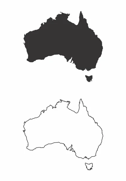 Cartes Simplifiées Australie Contours Noirs Blancs — Image vectorielle