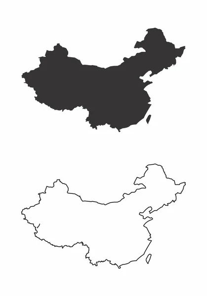 中国的简化地图 黑白轮廓 — 图库矢量图片