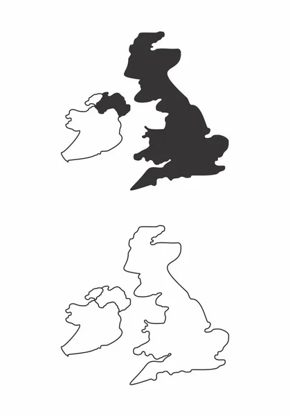 Simplified Maps United Kingdom Black White Outlines — Stock Vector