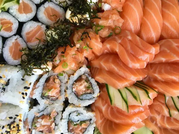 Assortimento Sushi Sashimi Salmone Fresco — Foto Stock