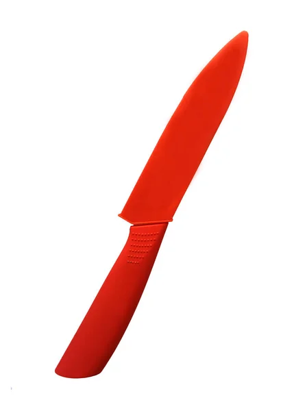 Ένα Κόκκινο Μαχαίρι Λεπίδα Που Προστατεύονται Από Ένα Πλαστικό Κάλυμμα — Φωτογραφία Αρχείου