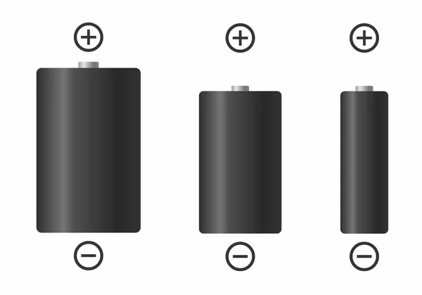 Conjunto Baterías Eléctricas Diferentes Tamaños Sobre Fondo Blanco — Archivo Imágenes Vectoriales