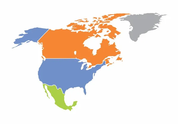 Mapa Colorido América Del Norte Sobre Fondo Blanco — Vector de stock