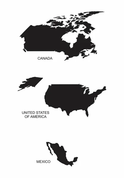 Ensemble Silhouettes Des Pays Amérique Nord Sur Fond Blanc — Image vectorielle