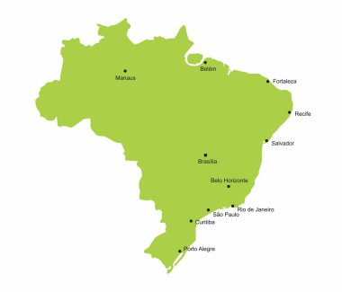 Brezilya Haritası ile bazı ana şehirler