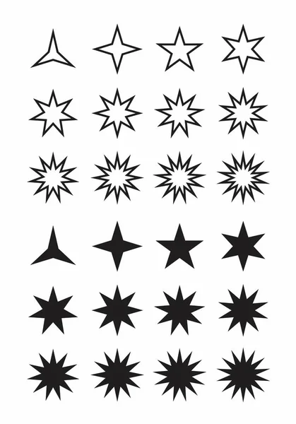 Ένα Σύνολο Από Μαύρο Και Άσπρο Αστέρια Διαφορετικά Σχήματα — Διανυσματικό Αρχείο
