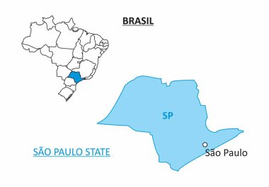 Map of the State of Sao Paulo and its location in the Brazilian territory clipart