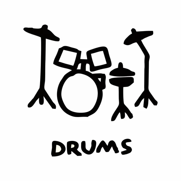 Freehand Illustration Drum Kit White Background — Stock Vector