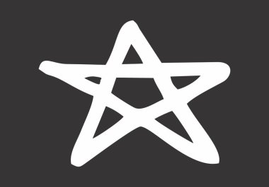 Beyaz zemin üzerinde bir tek beş sivri uçlu yıldız serbest el çizimi