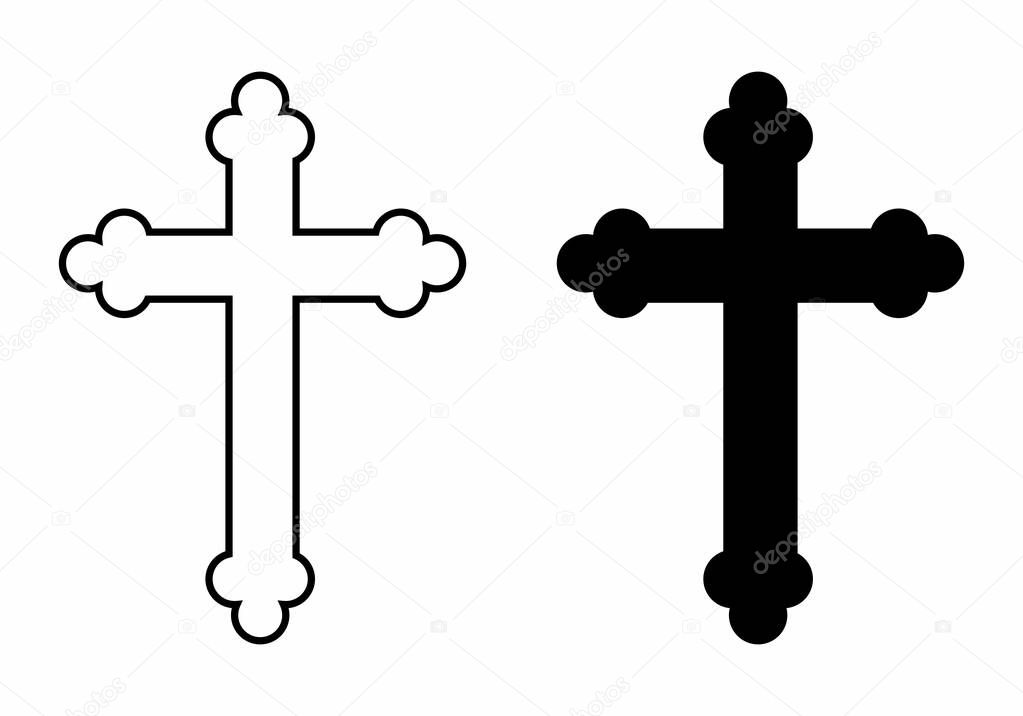 Black and white illustration of isolated crosses on white background