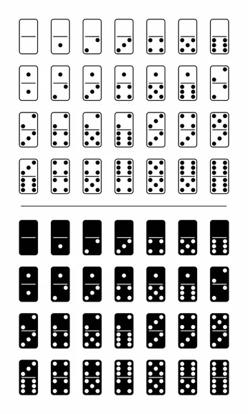 Illustration Black White Complete Dominoes Sets — Stock Vector