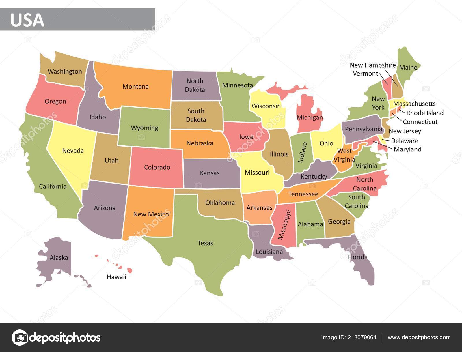 Mapa Colorido Dos Estados Unidos América Com Estados Identificados