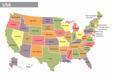 Amerika Birleşik Devletleri Birleşik tespit ile renkli Haritası