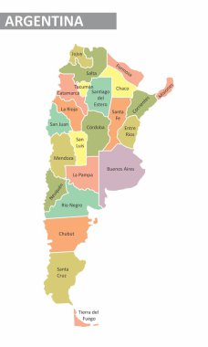Belirlenen iller ile renkli harita Arjantin
