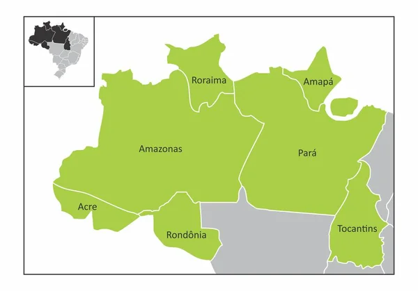 Mapa Regionu Północnej Brazylii Stanami Zidentyfikowanych — Wektor stockowy