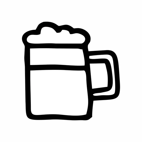 Illustration Main Levée Une Tasse Bière Isolée Contours Noirs Sur — Image vectorielle