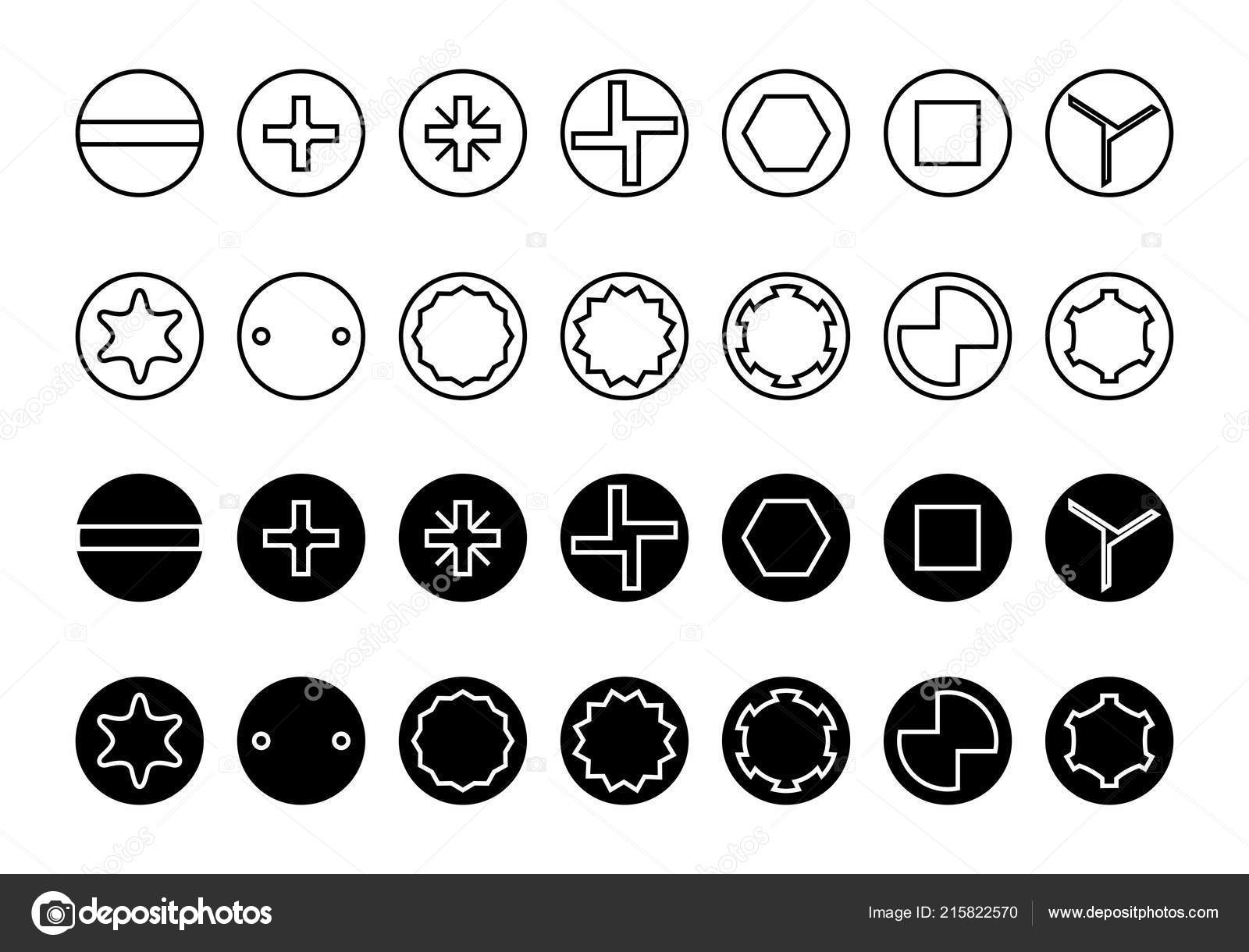 Set Different Types Screw Heads — Stock Vector © luisrftc 215822570