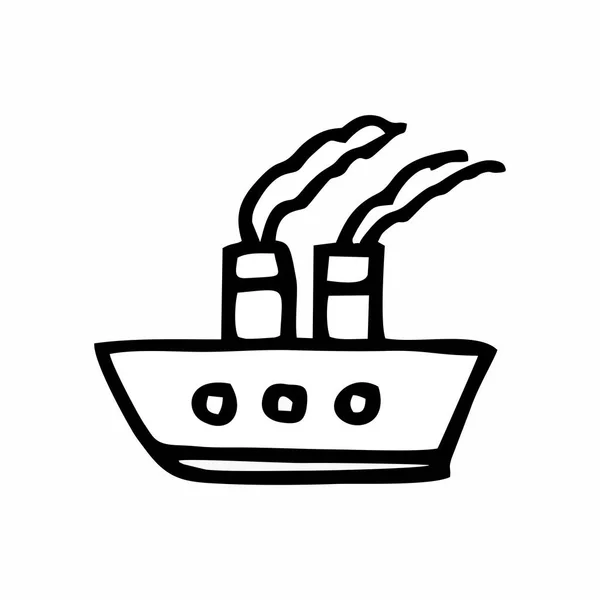 Freihändige Illustration Eines Schiffes Schwarze Umrisse Auf Weißem Hintergrund — Stockvektor